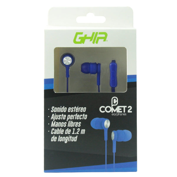 Audifonos Alambricos Ghia Comet2 Con Manos Libres, Color Azul