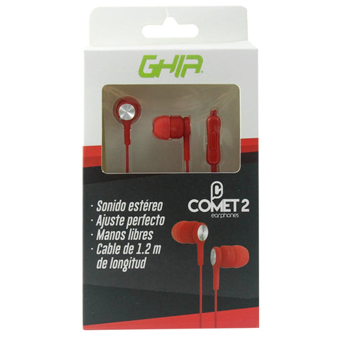 Audifonos Alambricos Ghia Comet2 Con Manos Libres, Color Rojo