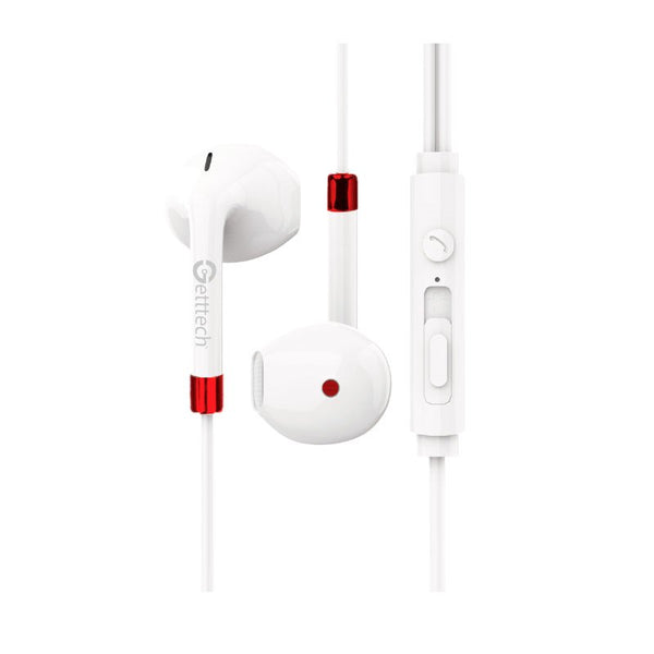 Audifonos Auricular Getttech Mi-1440r Sharp, Track Con Micro, Blanco Con Rojo, 3.5mm