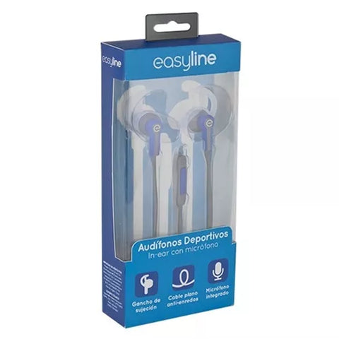 Audífonos Deportivos In-Ear Con Micrófono Easy Line By Perfect Choice Azul Con Gris