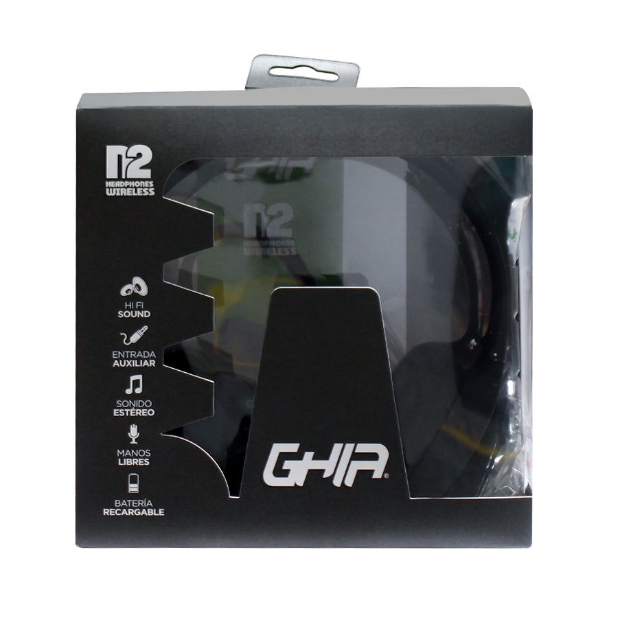 Audifonos Diadema Bluetooth Ghia N2 Hifi Sound, Color Negro, 10m Alcance, Bt 4.2/ Bateria 300mah