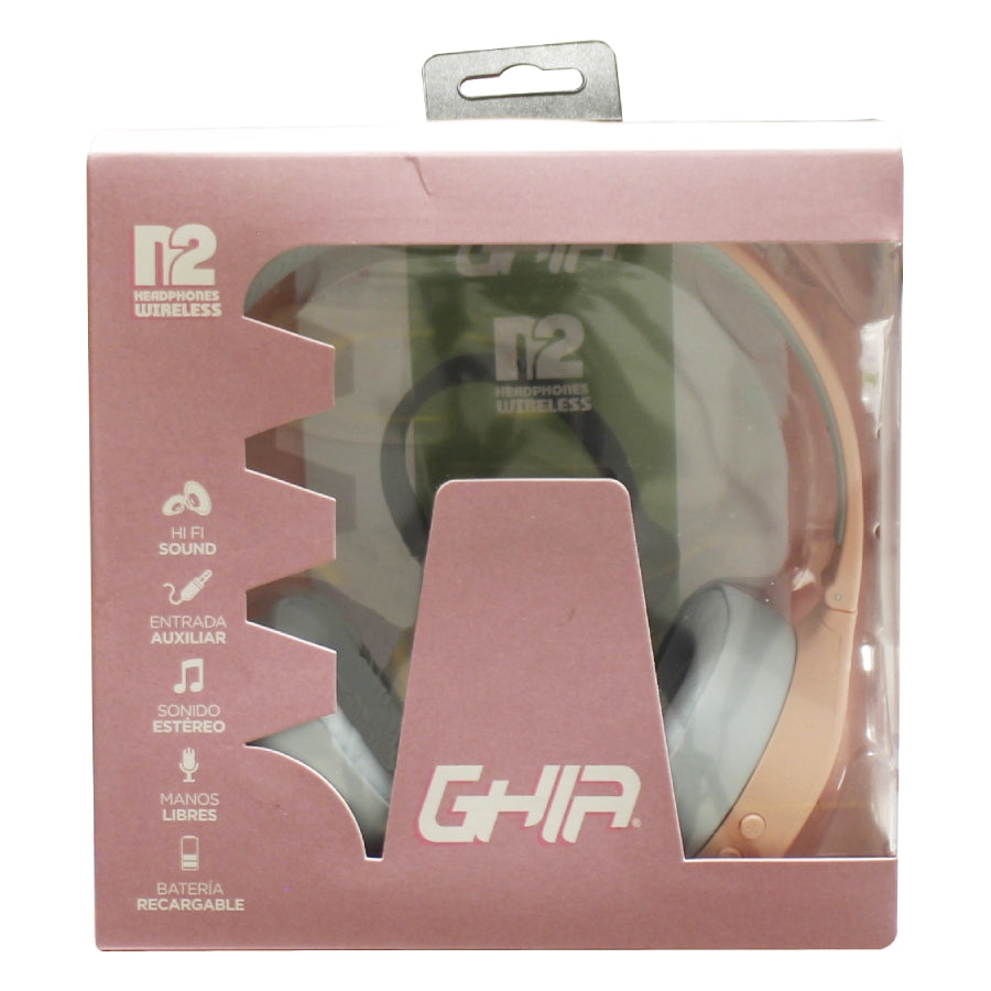 Audifonos Diadema Bluetooth Ghia N2 Hifi Sound, Color Rosa, 10m Alcance, Bt 4.2 , Bateria 300mah