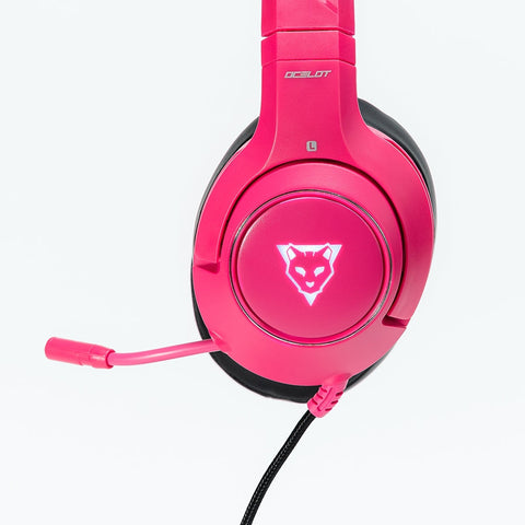 Audífonos Gamer Ocelot Tipo Diadema, Over-Ear, Usb, 3.5mm, Color Rosa Con Negro, Alámbricos, Iluminación Blanca,  Control De Audio, Micrófono Cancelación De Ruido, Ajustables, Multiplataforma