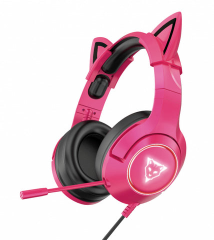 Audífonos Gamer Ocelot Tipo Diadema, Over-Ear, Usb, 3.5mm, Color Rosa Con Negro, Alámbricos, Iluminación Blanca,  Control De Audio, Micrófono Cancelación De Ruido, Ajustables, Multiplataforma
