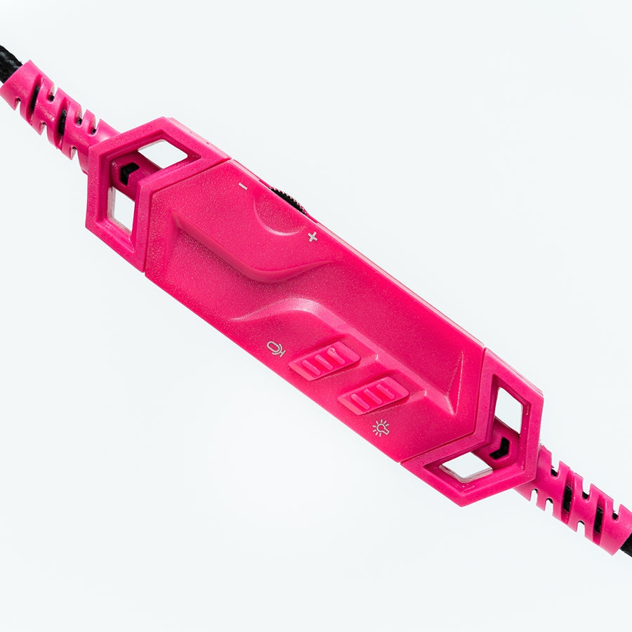 Audífonos Gamer Ocelot Tipo Diadema, Over-Ear, Usb, 3.5mm, Color Rosa Con Negro, Alámbricos, Iluminación Blanca,  Control De Audio, Micrófono Cancelación De Ruido, Ajustables, Multiplataforma