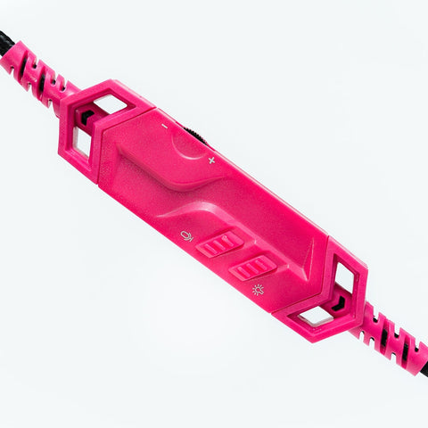 Audífonos Gamer Ocelot Tipo Diadema, Over-Ear, Usb, 3.5mm, Color Rosa Con Negro, Alámbricos, Iluminación Blanca,  Control De Audio, Micrófono Cancelación De Ruido, Ajustables, Multiplataforma
