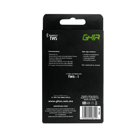 Audifonos Inalambricos Tws Ghia Color Negro