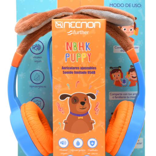 Audifonos Necnon Alambricos Kids 3.5 Mml Puppy Azul Nbakpu0395