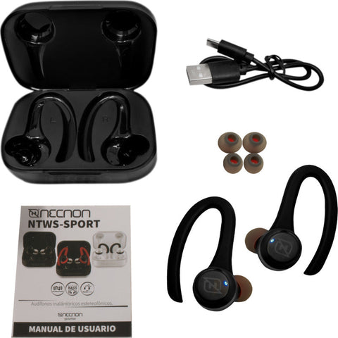 Audifonos Necnon Bluetooth Indicador Led Negro Ntws-Sport (Nbabns01as)