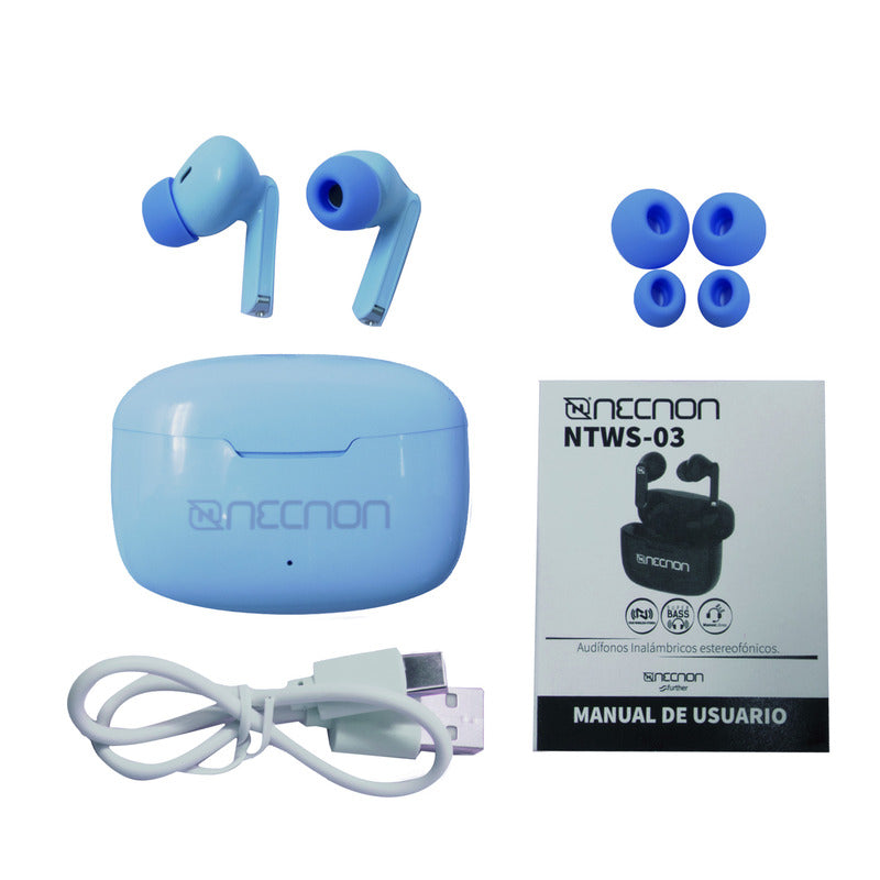 Audifonos Necnon Bt 5.0 Wifi Indicador De Carga Led Azul(Nbab030300)