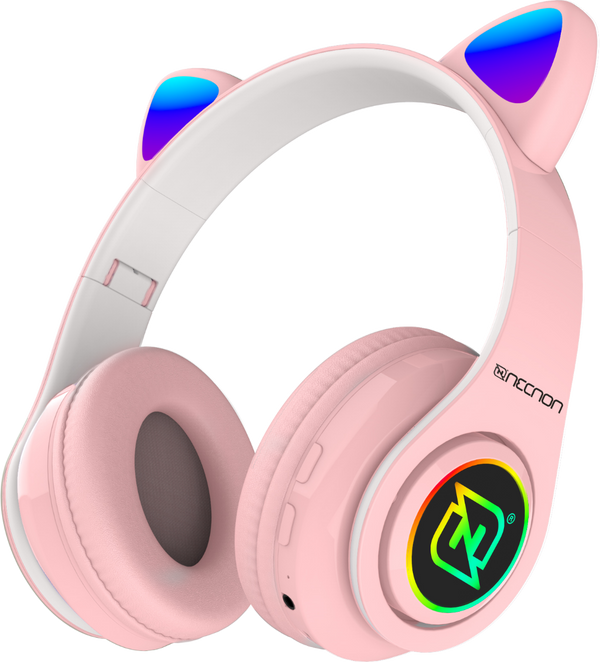 Audifonos Necnon On-Ear Bt Nbh-07 Con Orejas Luz Rgb Manos Libres Rosa