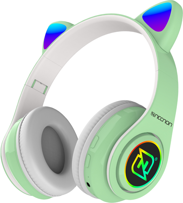 Audifonos Necnon On-Ear Bt Nbh-07 Con Orejas Luz Rgb Manos Libres Verde