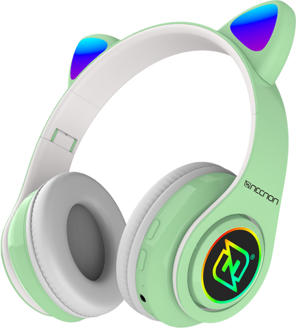 Audifonos Necnon On-Ear Bt Nbh-07 Con Orejas Luz Rgb Manos Libres Verde