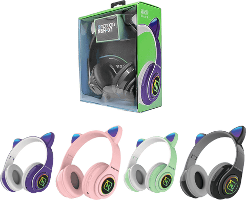 Audifonos Necnon On-Ear Bt Nbh-07 Con Orejas Luz Rgb Manos Libres Rosa