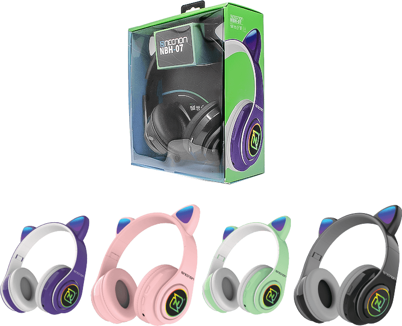 Audifonos Necnon On-Ear Bt Nbh-07 Con Orejas Luz Rgb Manos Libres Verde