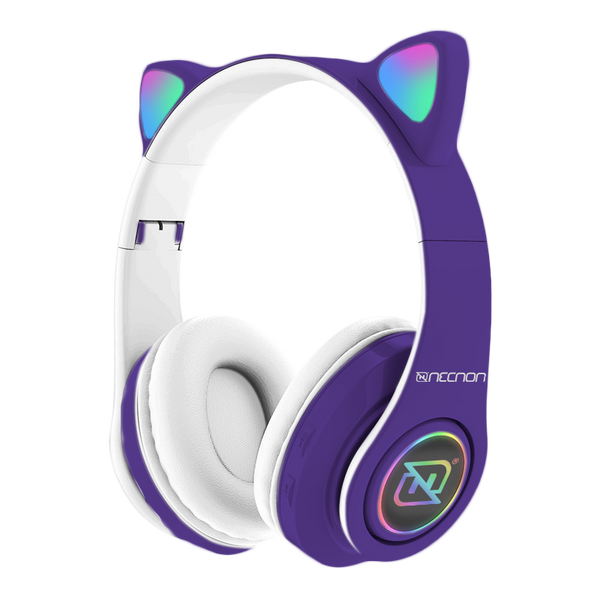 Audifonos Necnon On-Ear Bt Nbh-07 Con Orejas Luzrgb Manos Libres Morado