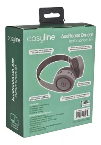 Audifonos On-Ear Inalambricos Manos Libres Con Bt Fm Sd 3.5mm Easy Line By Perfect Choice Gris