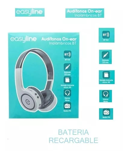 Audifonos On-Ear Inalambricos Manos Libres Con Bt Fm Sd 3.5mm Easy Line By Perfect Choice Gris