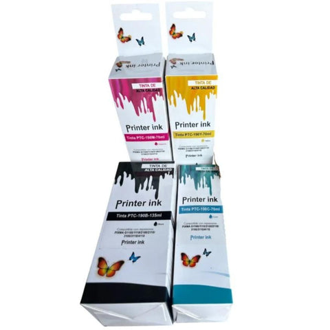 Kit Tintas GI-190 Black Cyan Magenta Yellow para Canon Pixma G1100 G1110 + Rendimiento Extra y Colores Brillantes + Envío Rápido ¡Calidad Premium!