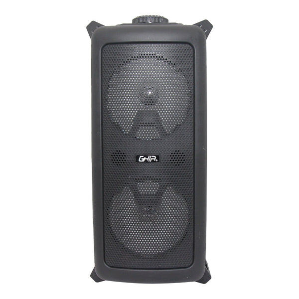 Bafle amplificado ghia doble bocina 6.5 pulg recargable, bt, usb, microsd, mic, cont.r., luz led