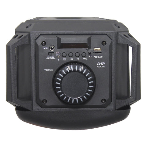 Bafle amplificado ghia doble bocina 6.5 pulg recargable, bt, usb, microsd, mic, cont.r., luz led