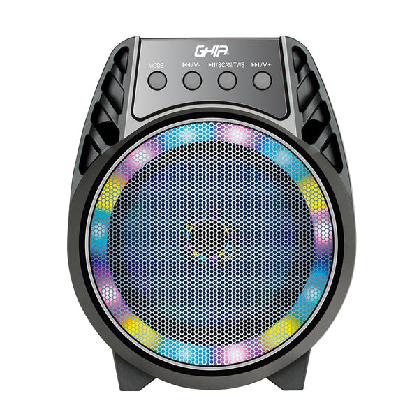 Bafle Ghia Amplificado Portatil Recargable Bocina 4 Pulg, Bt, Tws, Fm, Usb, Aux In, Luces Led