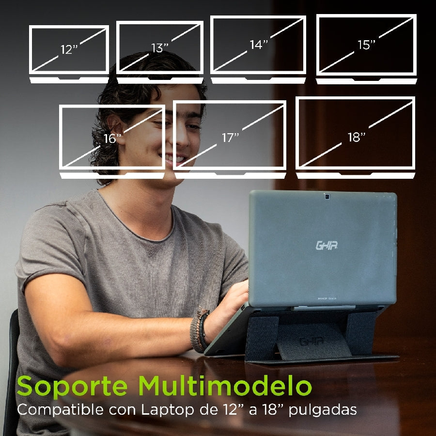Base Ajustable Ghia Para Laptop O Tableta, Practico Y Delgado, Hasta 15.6 Pulgadas