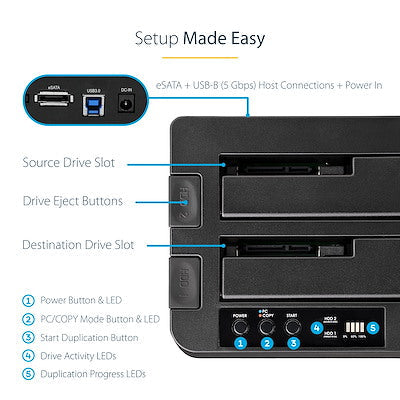 Base Clonadora Dock Station Usb 3.0 Y Esata Copiadora De Unidades De Disco Sata 6gbps De 2.5 Y 3.5 Pulgadas - Clonador Autonomo - Startech.Com Modelo Sdock2u33re