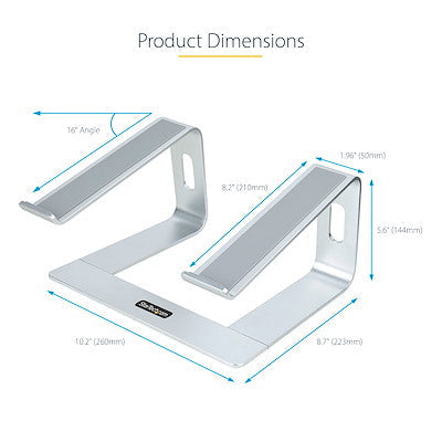 Base de escritorio para laptop, soporta 5kg, de aluminio, color plata, base riser elevador ergonómico para laptop, para macbook air/pro, dell xps, lenovo - startech.com mod. Laptop-stand-silver