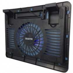 Base Enfriadora Brobotix Para Laptop Con Ventilador E Iluminacion Led, De Aluminio, Negro Con Azul