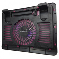 Base Enfriadora Brobotix Para Laptop Con Ventilador E Iluminacion Led, De Aluminio, Negro Con Rojo