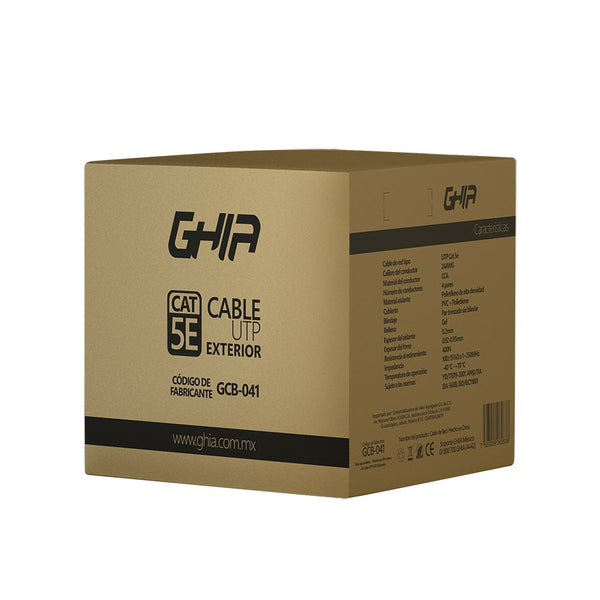 Bobina De Cable Exterior Marca Ghia Cat5e Con Gel Utp Cca 305m 1000ft Certificación Ce, Rosh