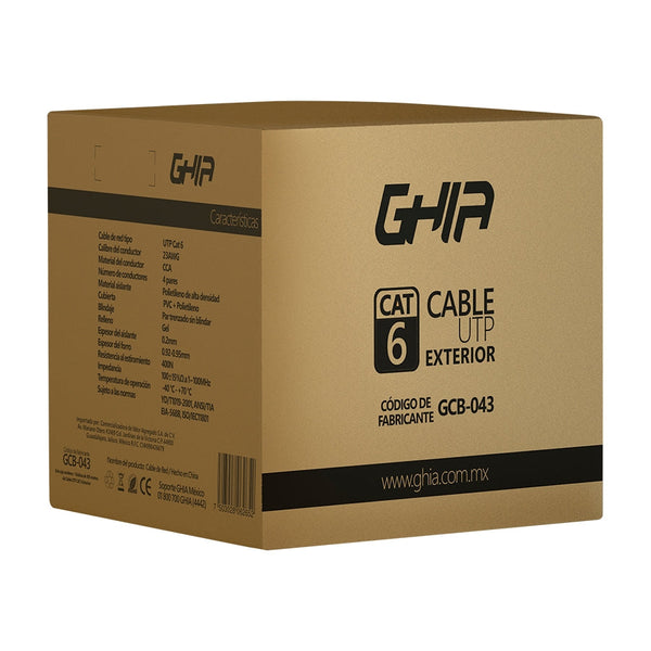 Bobina De Cable Exterior Marca Ghia Cat6 Con Gel Utp Cca 305m 1000ft Certificacion Ce, Rosh