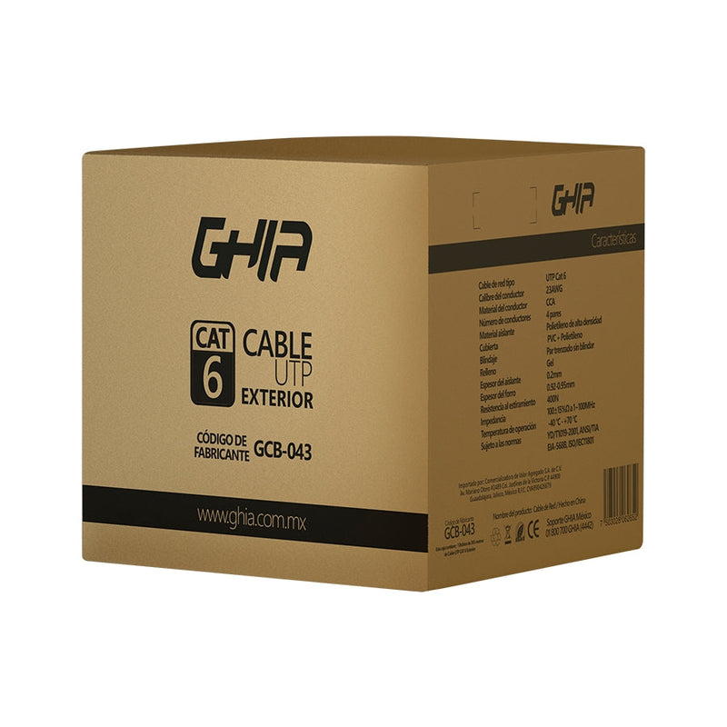 Bobina De Cable Exterior Marca Ghia Cat6 Con Gel Utp Cca 305m 1000ft Certificacion Ce, Rosh