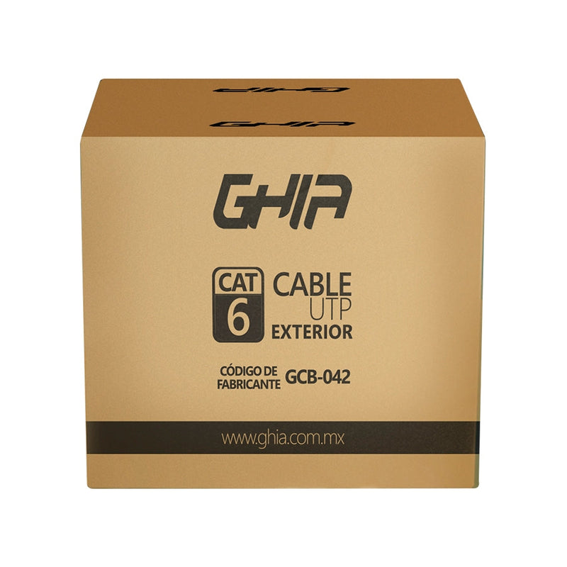 Bobina De Cable Exterior Marca Ghia Cat6 Sin Gel Utp Cca 305m 1000ft Certificacion Ce, Rosh