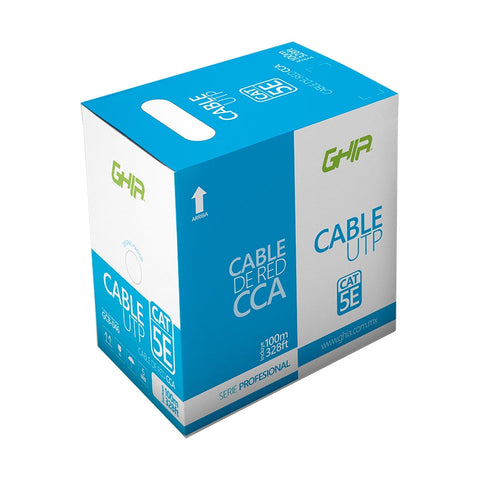 Bobina De Cable Marca Ghia Cat5e Utp Cca Color Blanco 24 Awg 100 Metros 328ft Certificacion Ce, Rohs