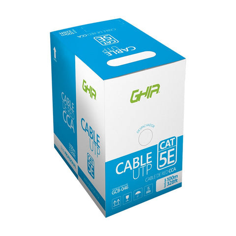 Bobina De Cable Marca Ghia Cat5e Utp Cca Color Blanco 24 Awg 100 Metros 328ft Certificacion Ce, Rohs