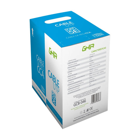 Bobina De Cable Marca Ghia Cat5e Utp Cca Color Blanco 24 Awg 100 Metros 328ft Certificacion Ce, Rohs