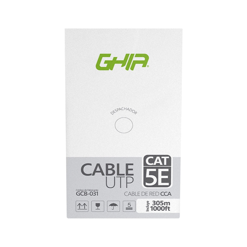 Bobina De Cable Marca Ghia Cat5e Utp Cca Color Blanco 24 Awg 305m 1000ft Certificacion Ce, Rohs