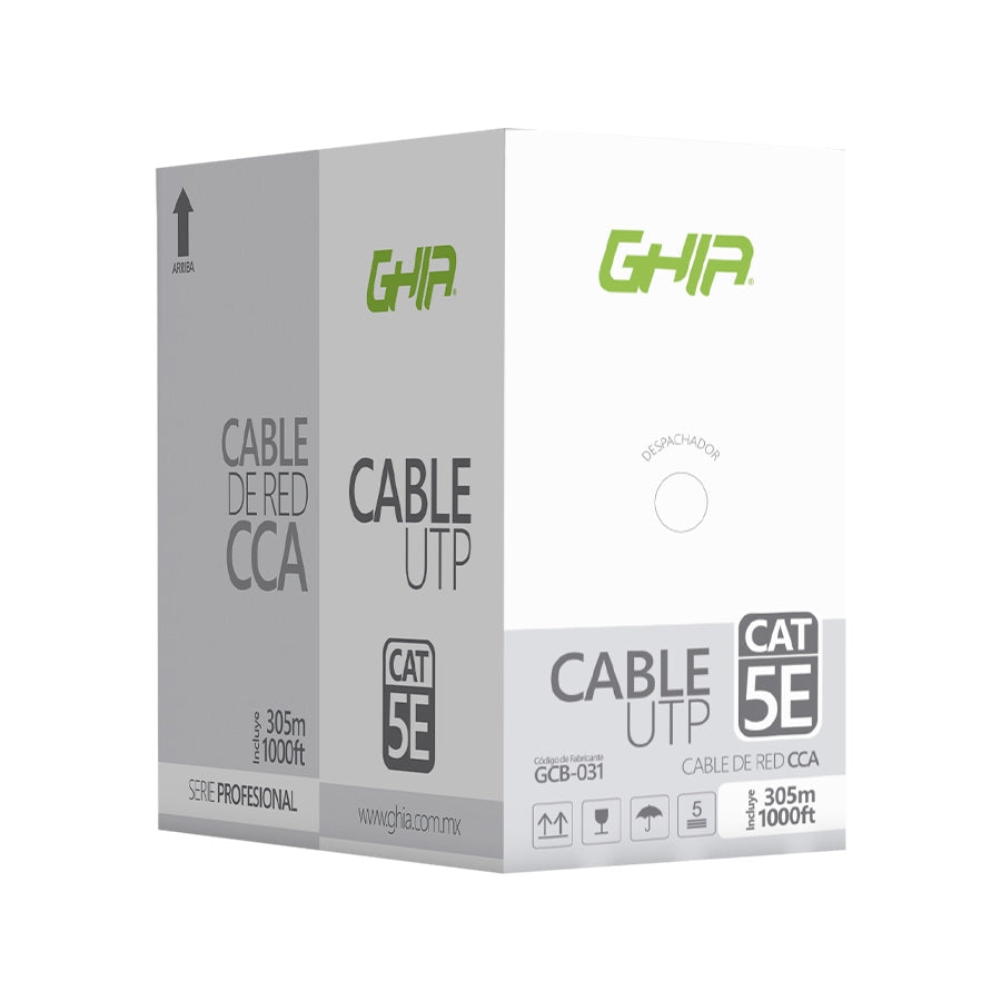 Bobina De Cable Marca Ghia Cat5e Utp Cca Color Blanco 24 Awg 305m 1000ft Certificacion Ce, Rohs