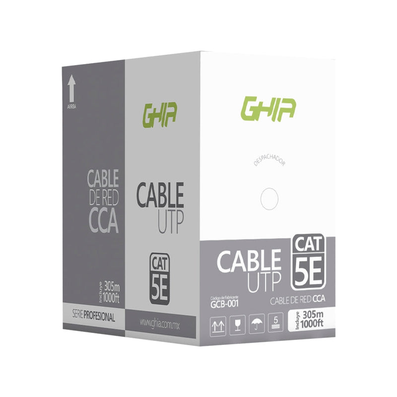Bobina De Cable Marca Ghia Cat5e Utp Cca Color Gris 24 Awg 305m 1000ft Certificacion Ce, Rohs