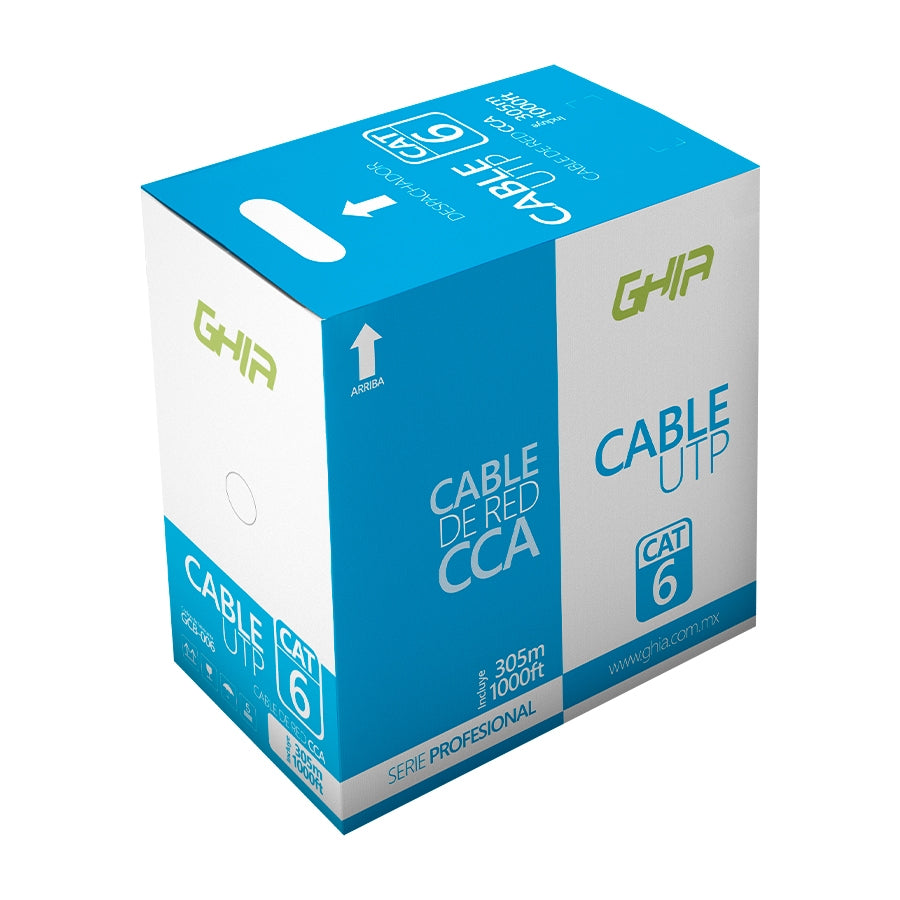 Bobina De Cable Marca Ghia Cat6 Utp Cca Color Azul 23 Awg Utp 305m 1000ft Certificacion Ce, Rohs