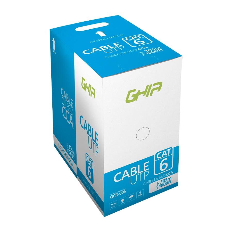 Bobina De Cable Marca Ghia Cat6 Utp Cca Color Azul 23 Awg Utp 305m 1000ft Certificacion Ce, Rohs