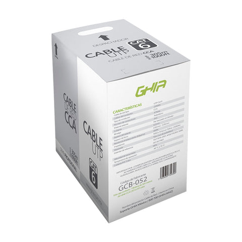 Bobina De Cable Marca Ghia Cat6 Utp Cca Color Blanco 23 Awg Utp 305m 1000ft Certificacin Ce, Rohs