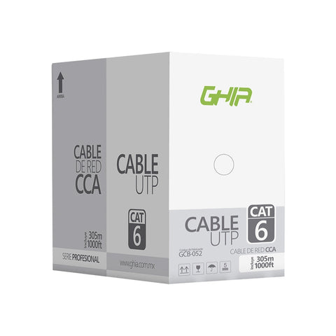Bobina De Cable Marca Ghia Cat6 Utp Cca Color Blanco 23 Awg Utp 305m 1000ft Certificacin Ce, Rohs