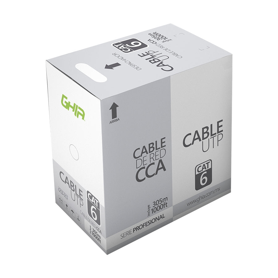 Bobina De Cable Marca Ghia Cat6 Utp Cca Color Blanco 23 Awg Utp 305m 1000ft Certificacin Ce, Rohs