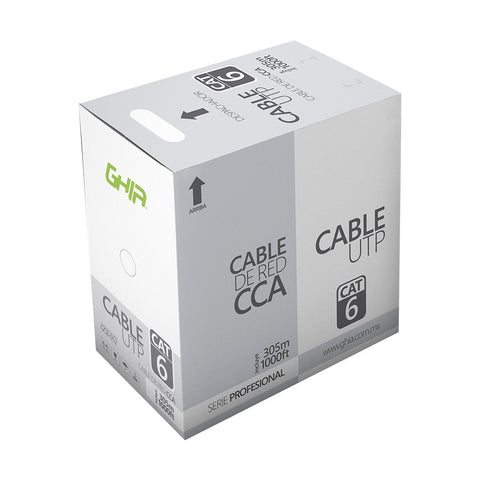 Bobina De Cable Marca Ghia Cat6 Utp Cca Color Blanco 23 Awg Utp 305m 1000ft Certificacin Ce, Rohs