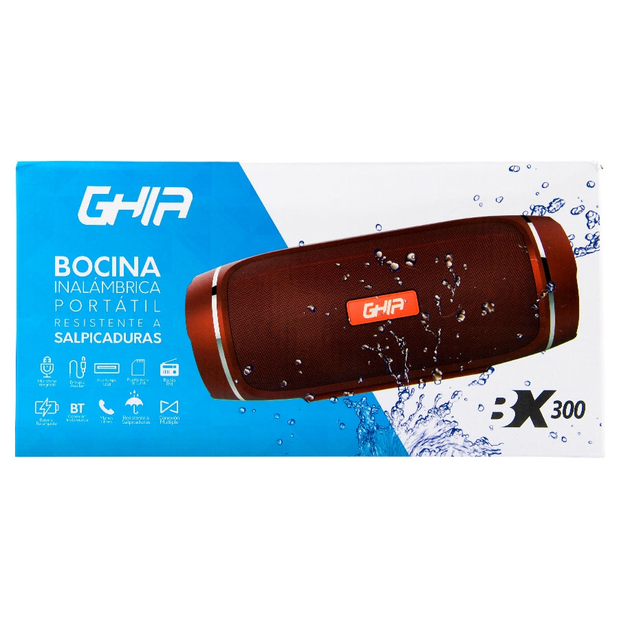 Bocina Bluetooth Bx300 Ghia Roja, Tws, 12w X 2, Aux, Radio Fm, Micro Sd Card, Usb