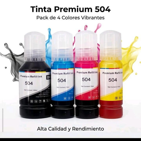 Kit 4 Tintas Compatibles Epson T504 L3150 L4150 L4160 + Rendimiento Extra Ahorra Hasta 70% + Calidad Premiun Nuevo