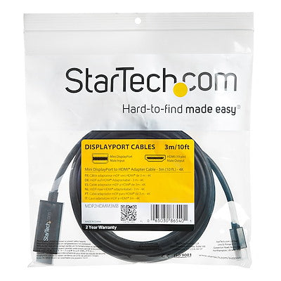 Cable Adaptador De 3 Metros Mini Displayport A Hdmi - 4k 30hz - Ultrahd - Cable Con Adaptador Incluido - Negro - Startech.Com Modelo Mdp2hdmm3mb